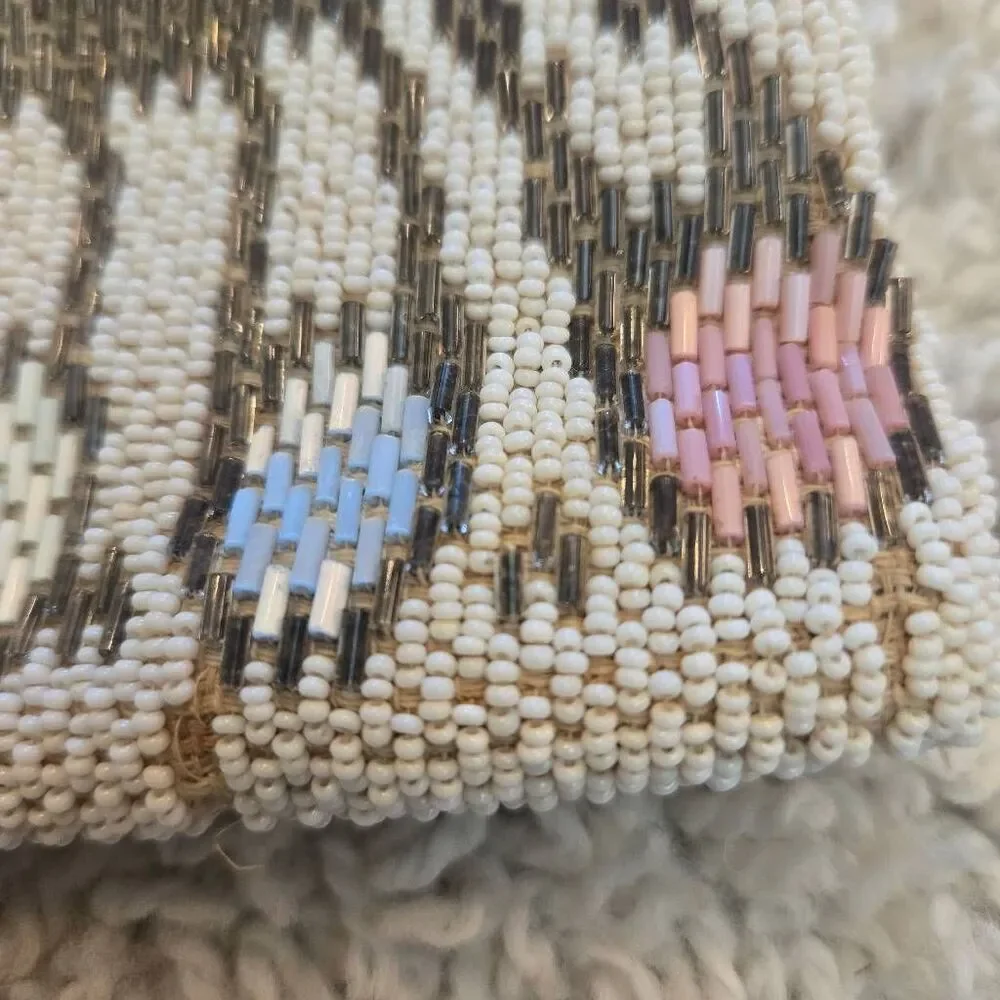 Vintage Czech Beaded Bag Lined Zipper White Microbead 1920s 1930s